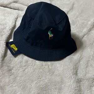 Polo Navy Bucket Hat with Embroidered Logo. Reversible